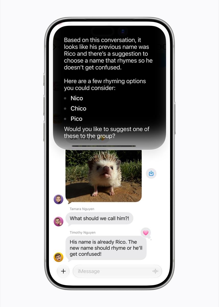 Siri using conversation context to suggest names in Messages