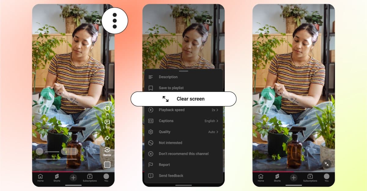 YouTube Shorts gets Clear screen mode, 2x playback, and simpler feedback tools