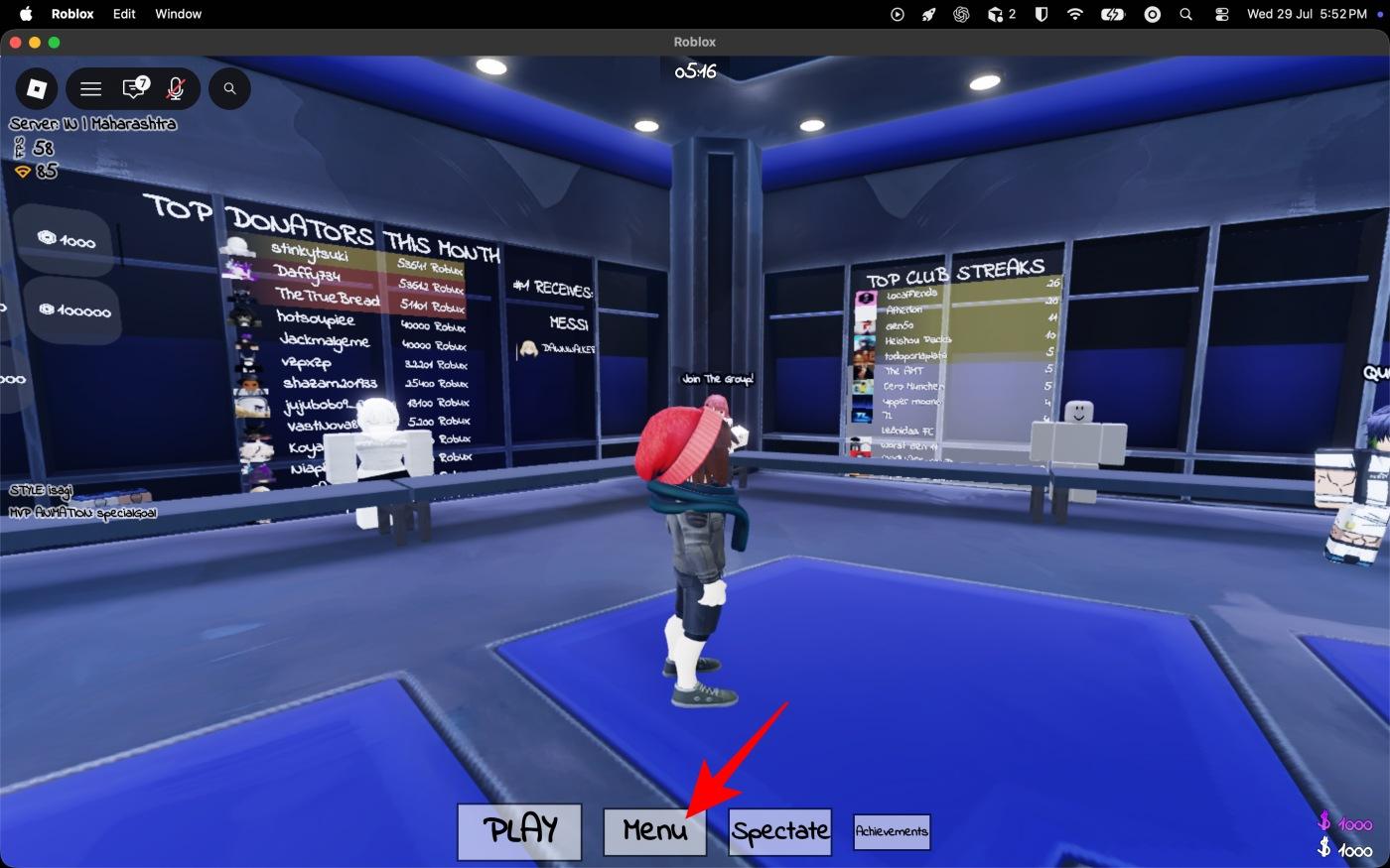 Click Menu at the bottom of the screen