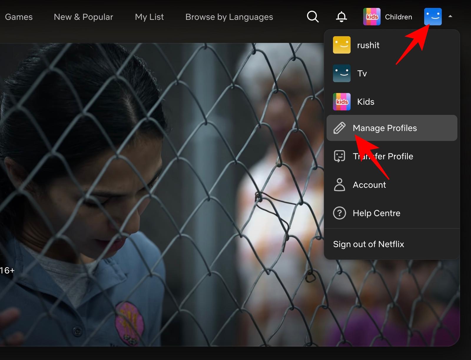Click your profile icon and select Manage Profiles