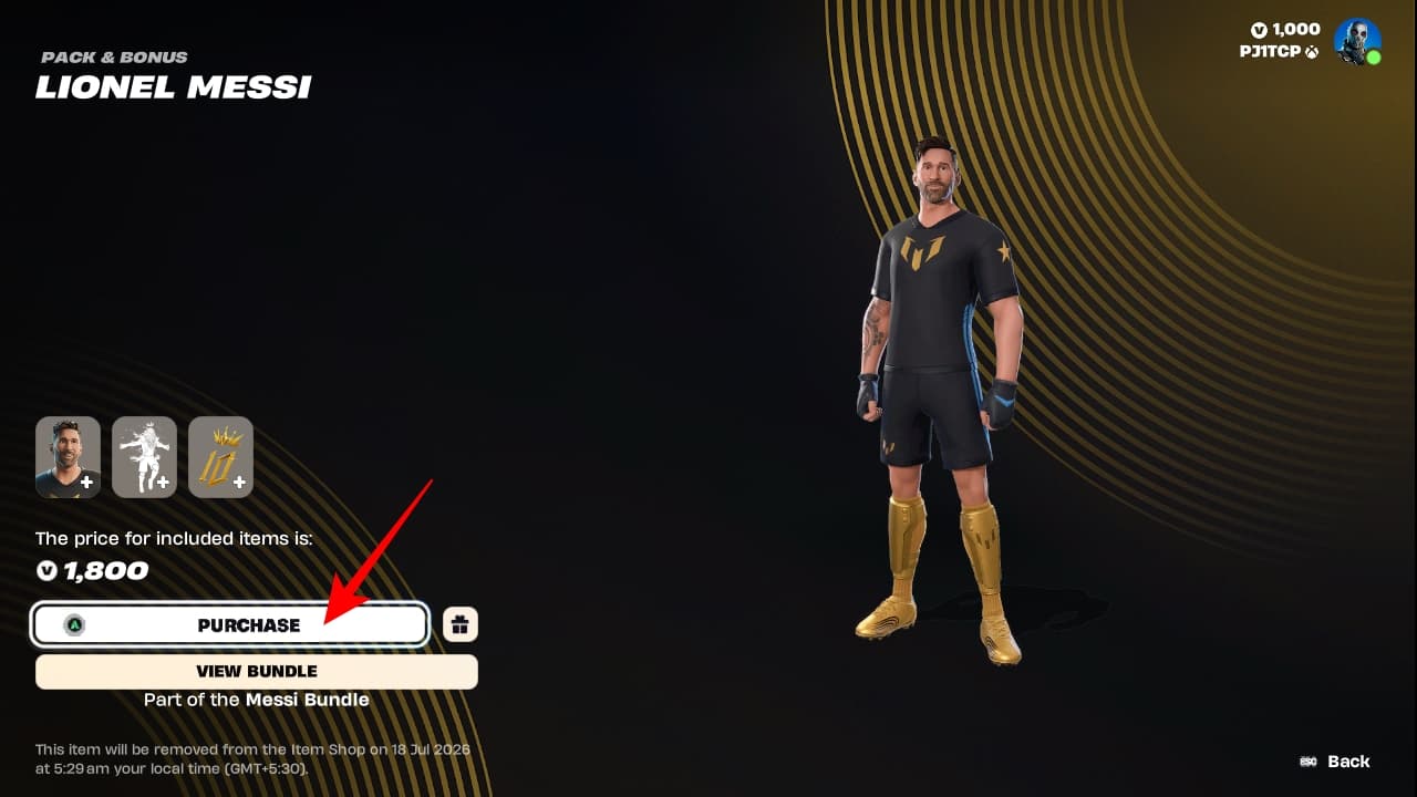 Holding the Purchase button in Fortnite