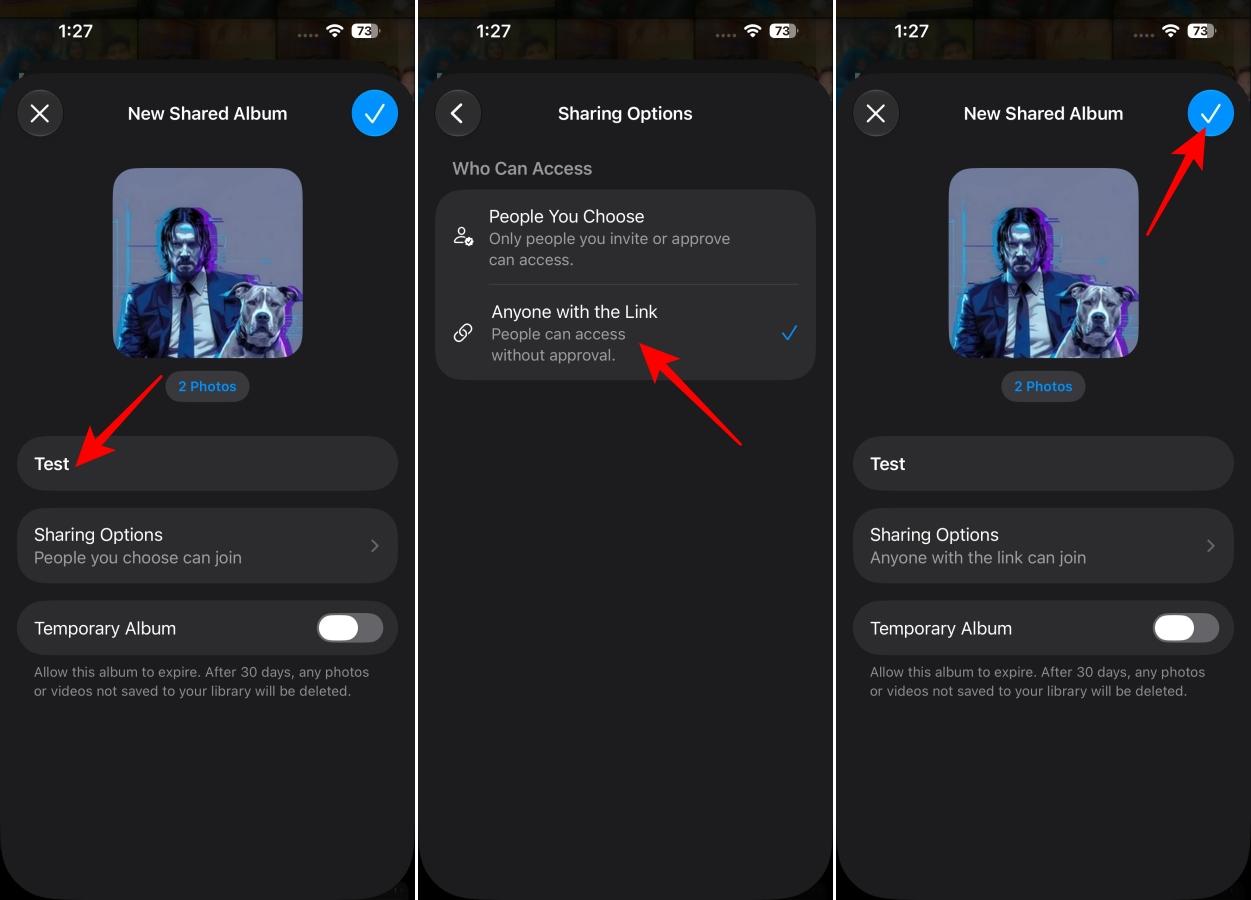 Naming and sharing a Shared Album on iPhone
