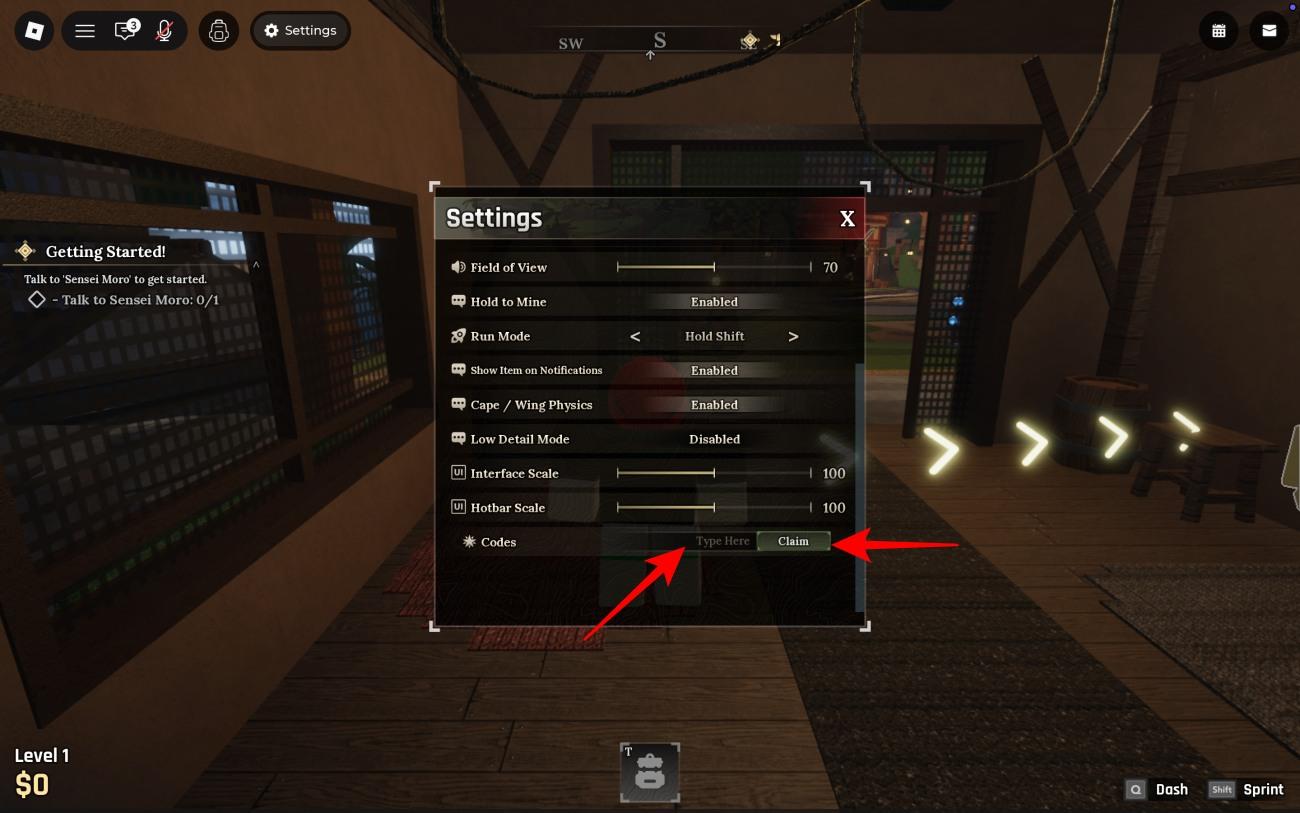 Paste a code and click Claim to redeem your reward