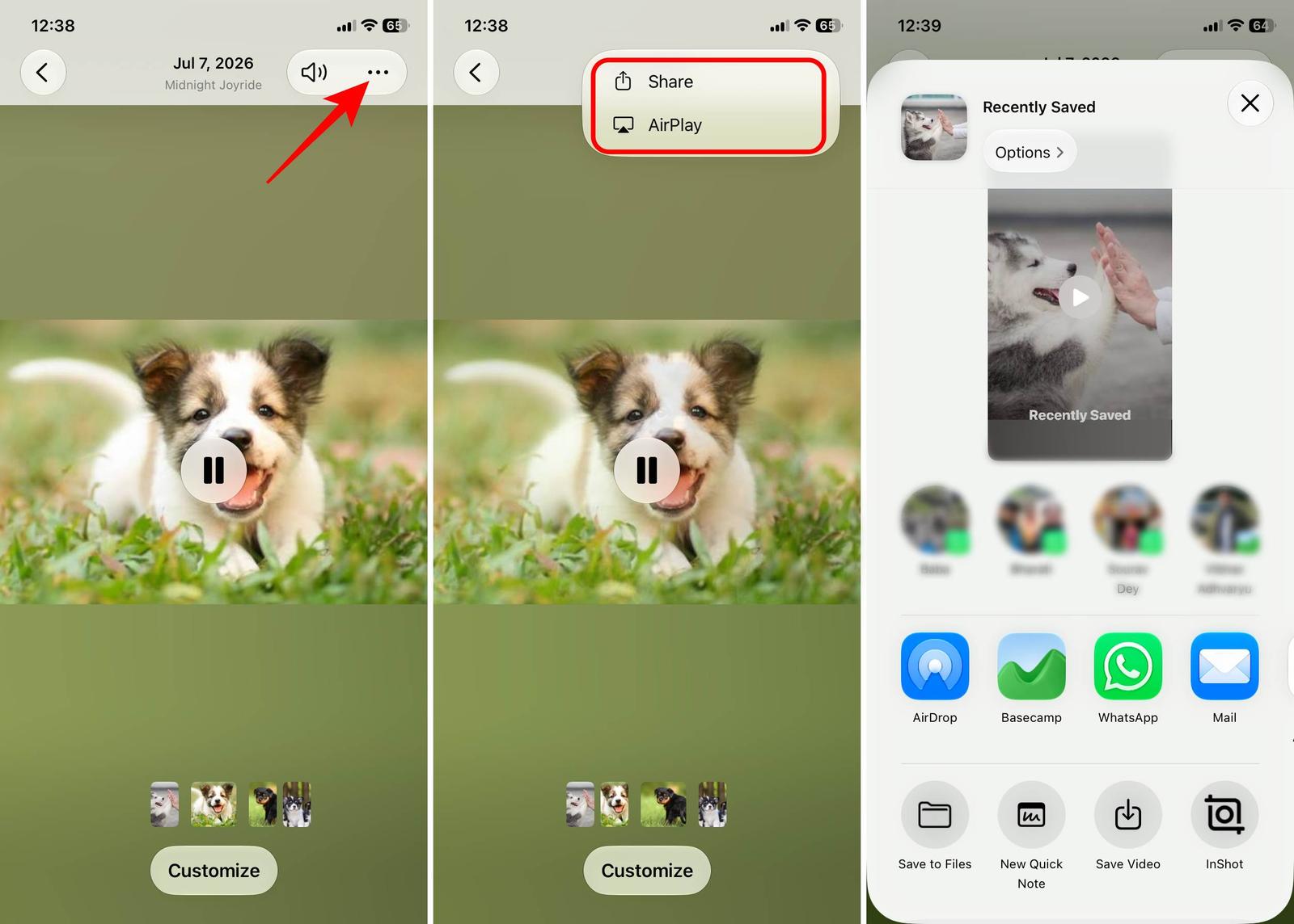 Tap Save Video or send it directly