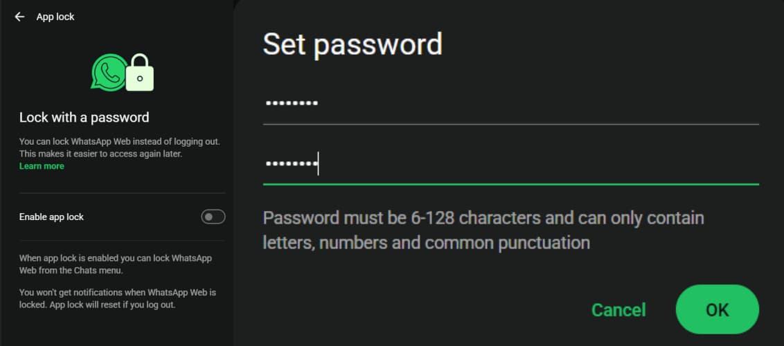 Toggle on Enable app lock