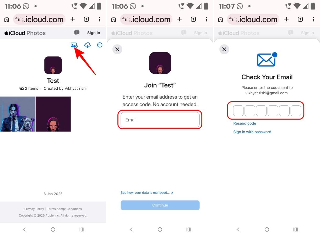 Uploading photos to a shared iCloud album from a browser