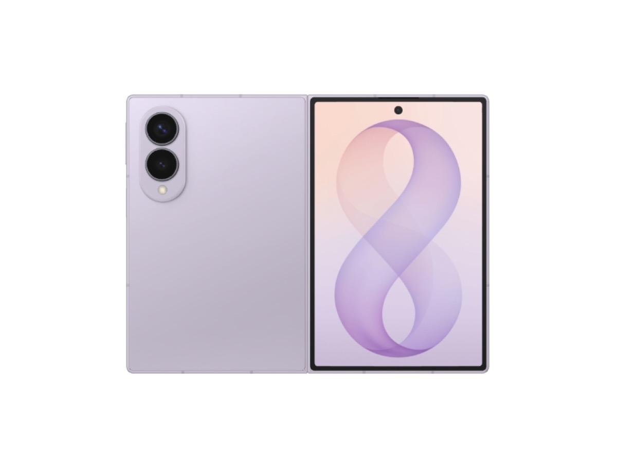 Lavender Samsung Galaxy Z Fold8 shown open and closed