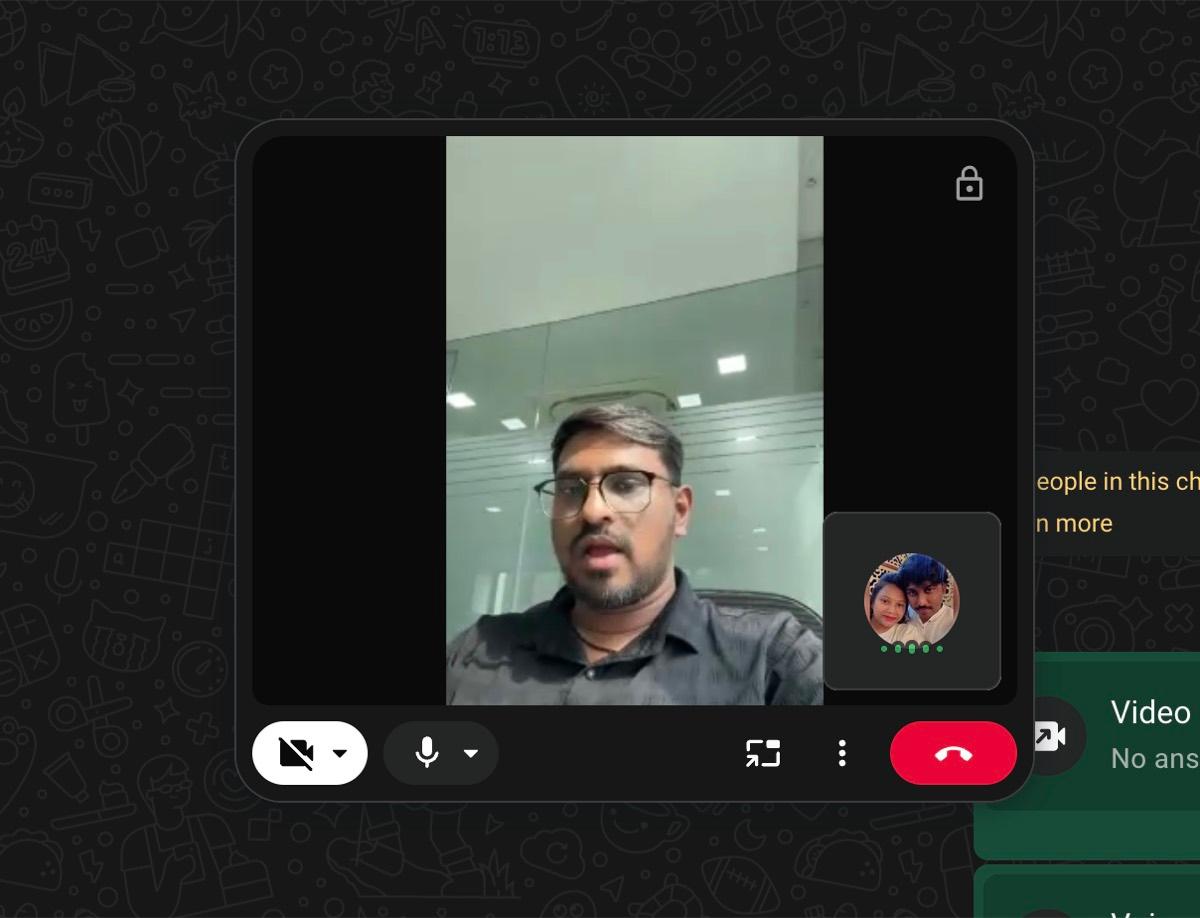 An active video call in WhatsApp Web.