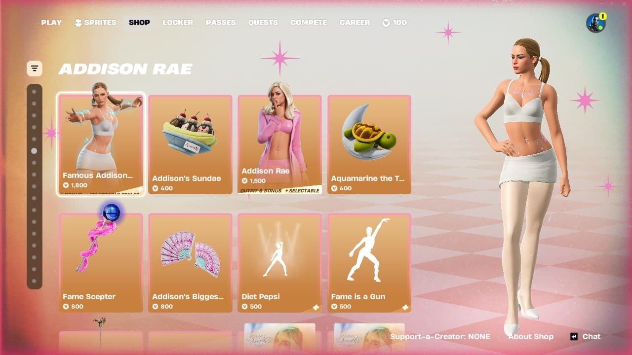 Addison Rae section item shop Fortnite
