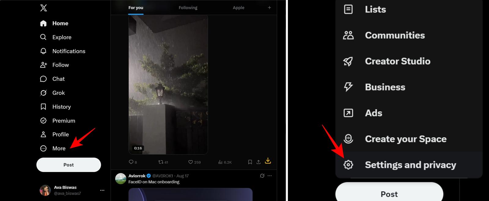 Click More and select Settings and privacy