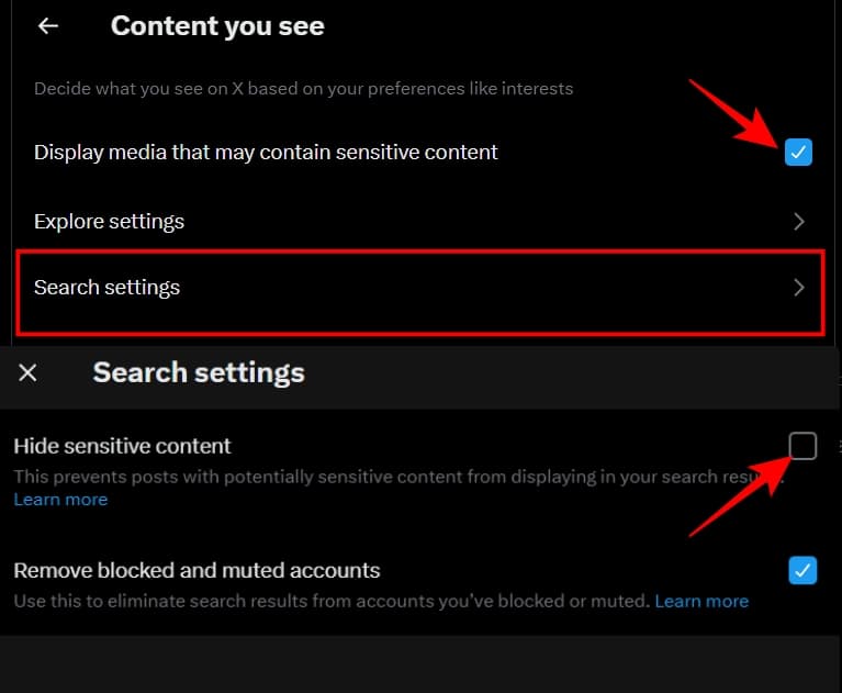 Click Privacy and safety then go to Content you see