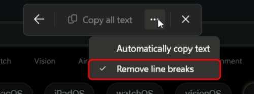 Click the three-dot icon and select Remove line breaks
