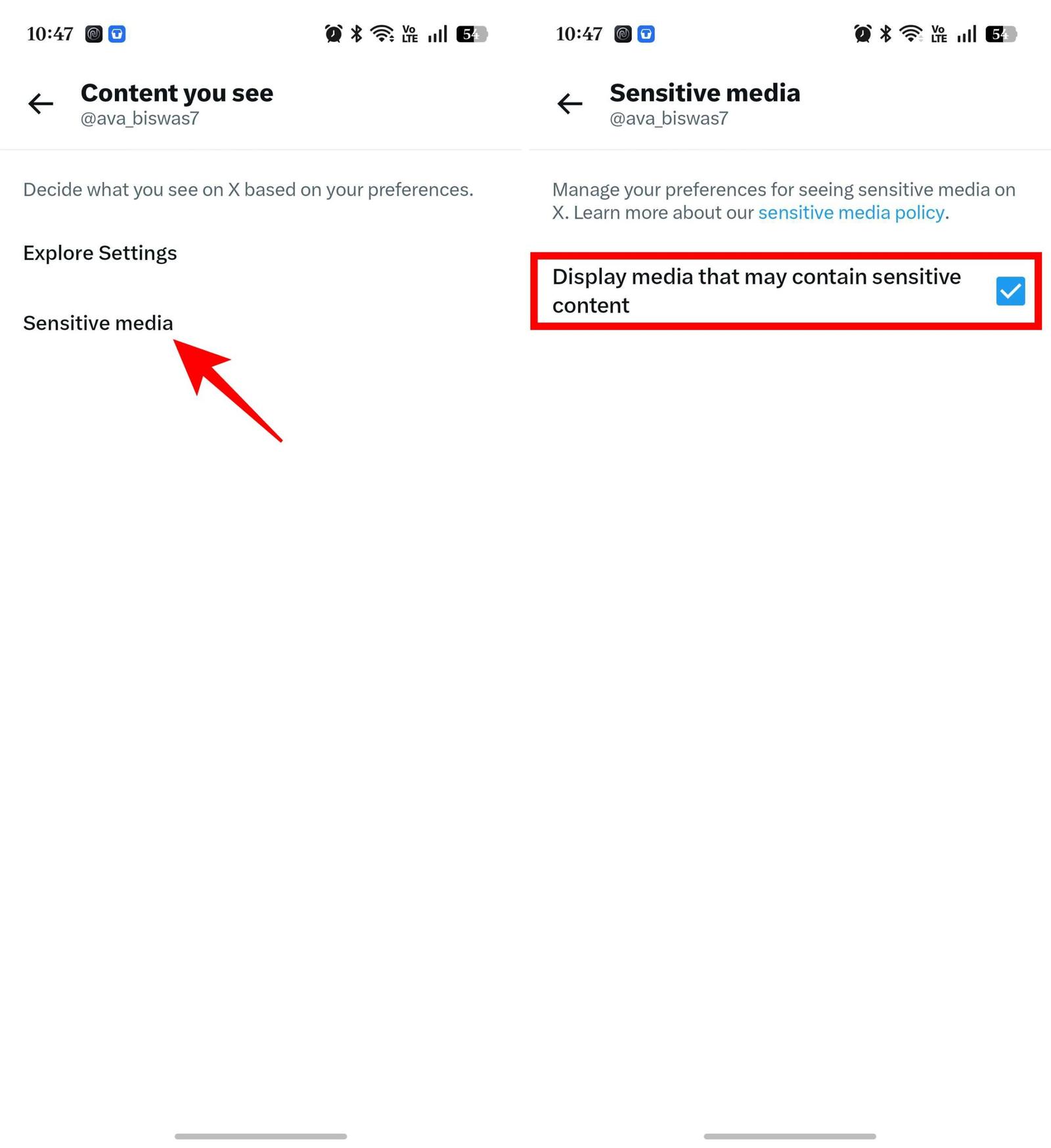 Enabling Sensitive Media on X in Android