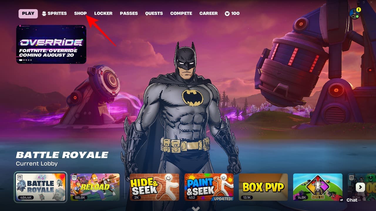Fortnite Shop tab on the main menu