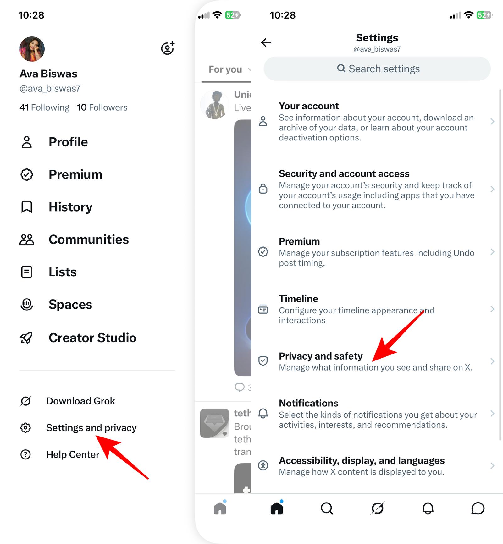 Go to Settings and privacy then Privacy and safety