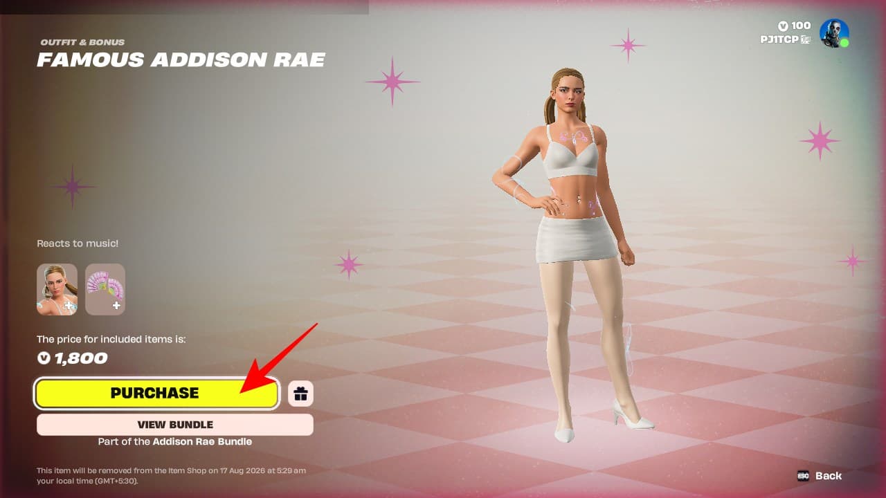 Purchase Addison Rae skin in Fortnite