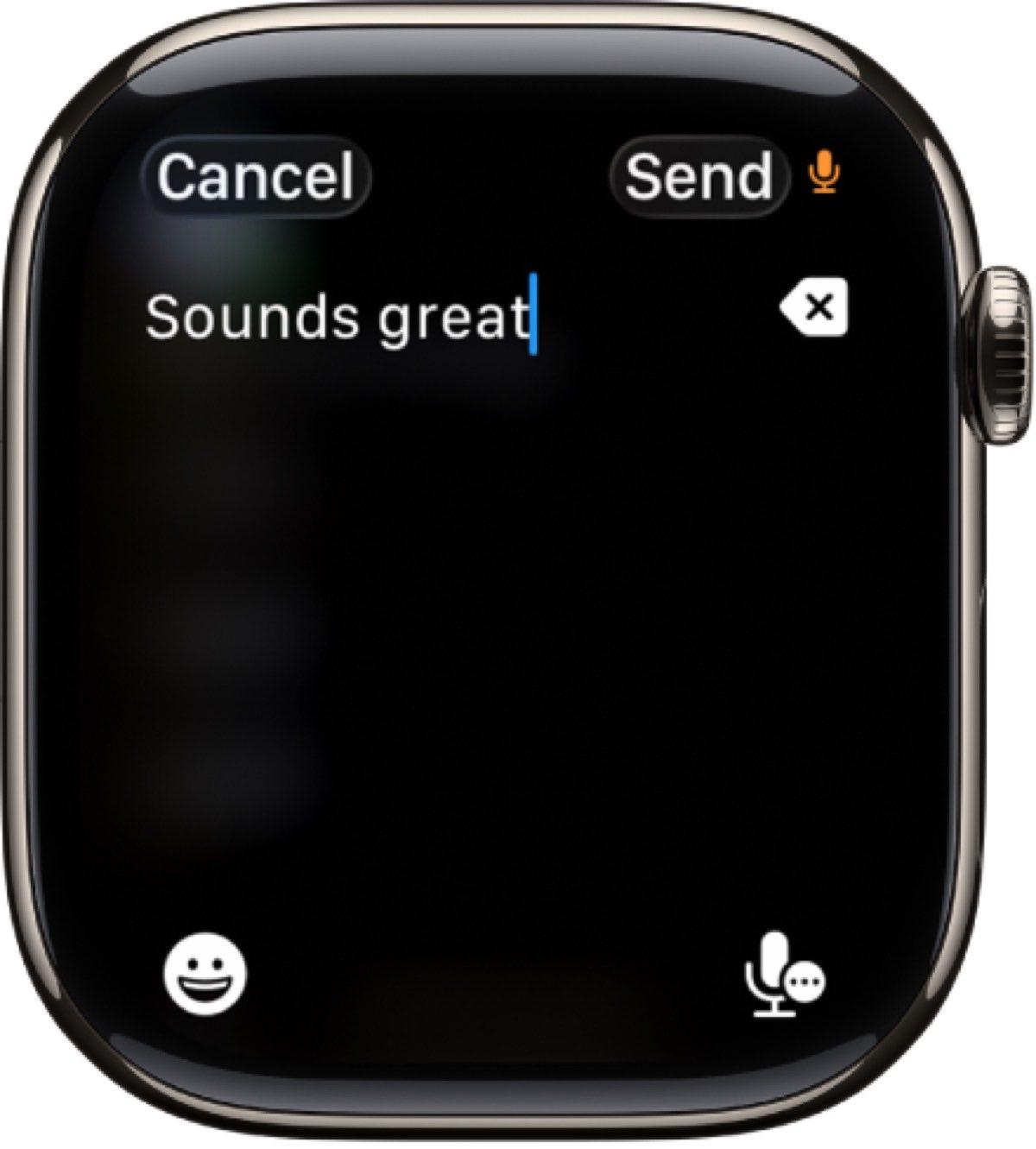 Apple Watch reply screen showing dictated text ready to send