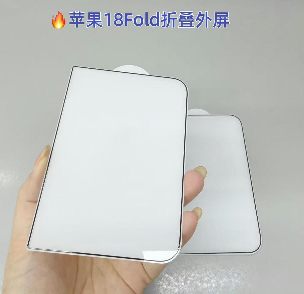 Alleged foldable iPhone Ultra outer-screen protectors held in one hand