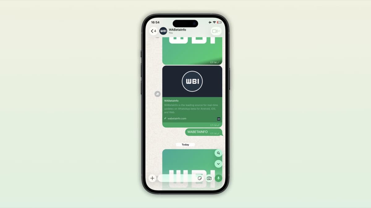 WhatsApp chat on iPhone showing the floating in-chat search button