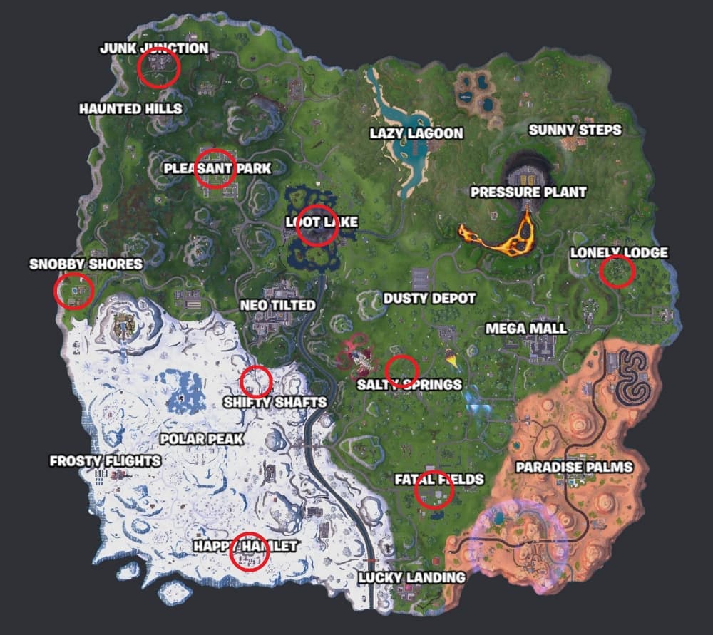 Birthday cake locations og mode map Fortnite