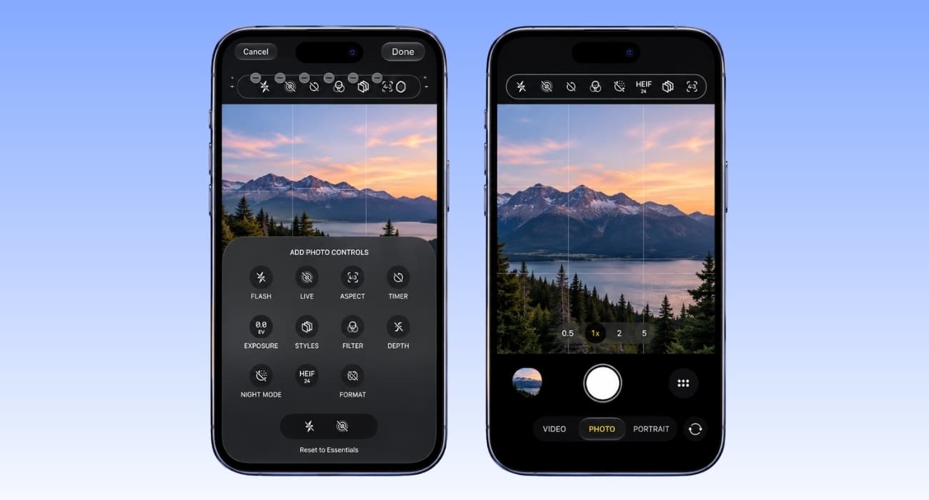 Camera controls arranged above the viewfinder.