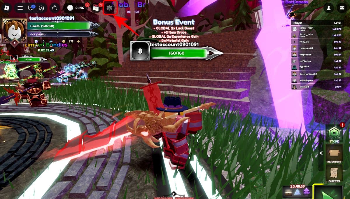 Click on the gear icon at the top of the screen