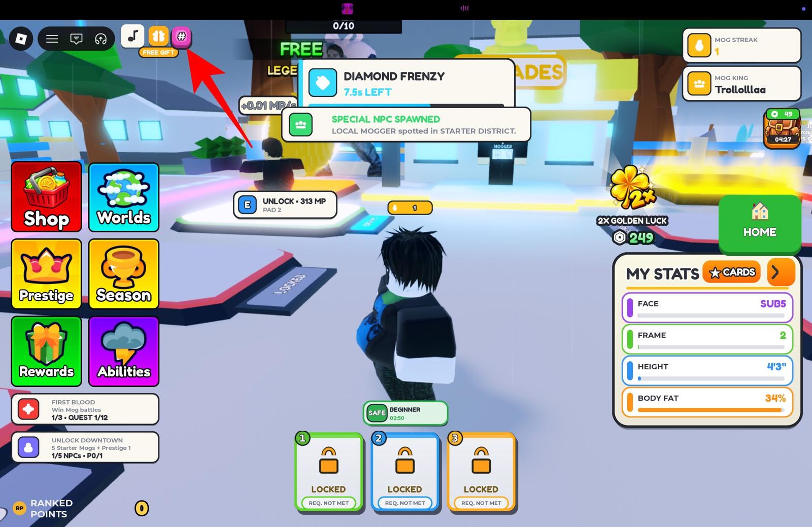 Click on the pink icon on the top left of the screen