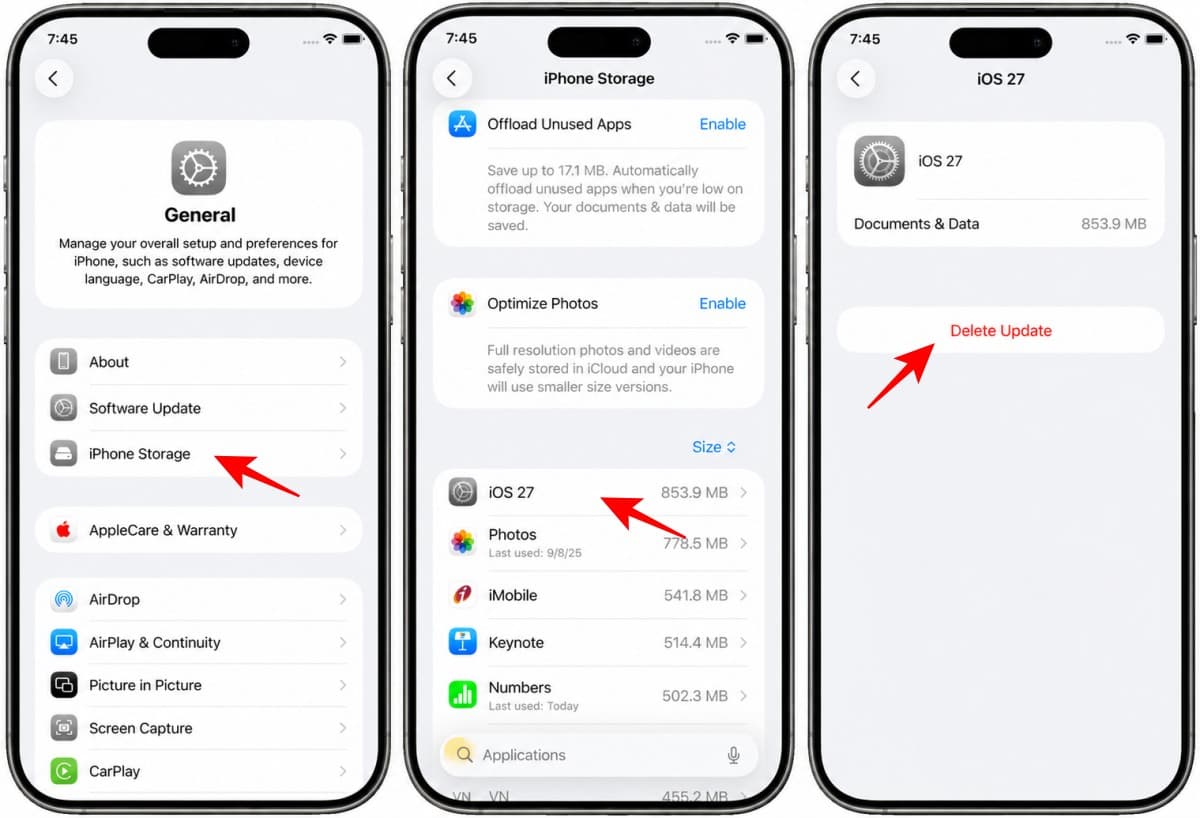Delete the iOS update file