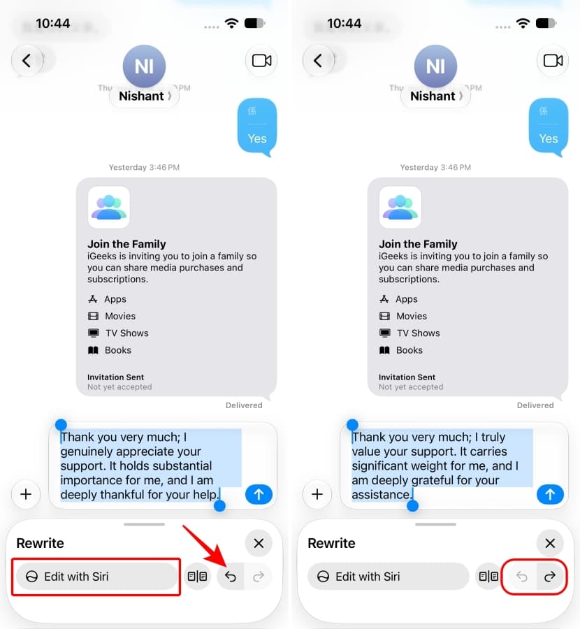 Edit with Siri and undo options.