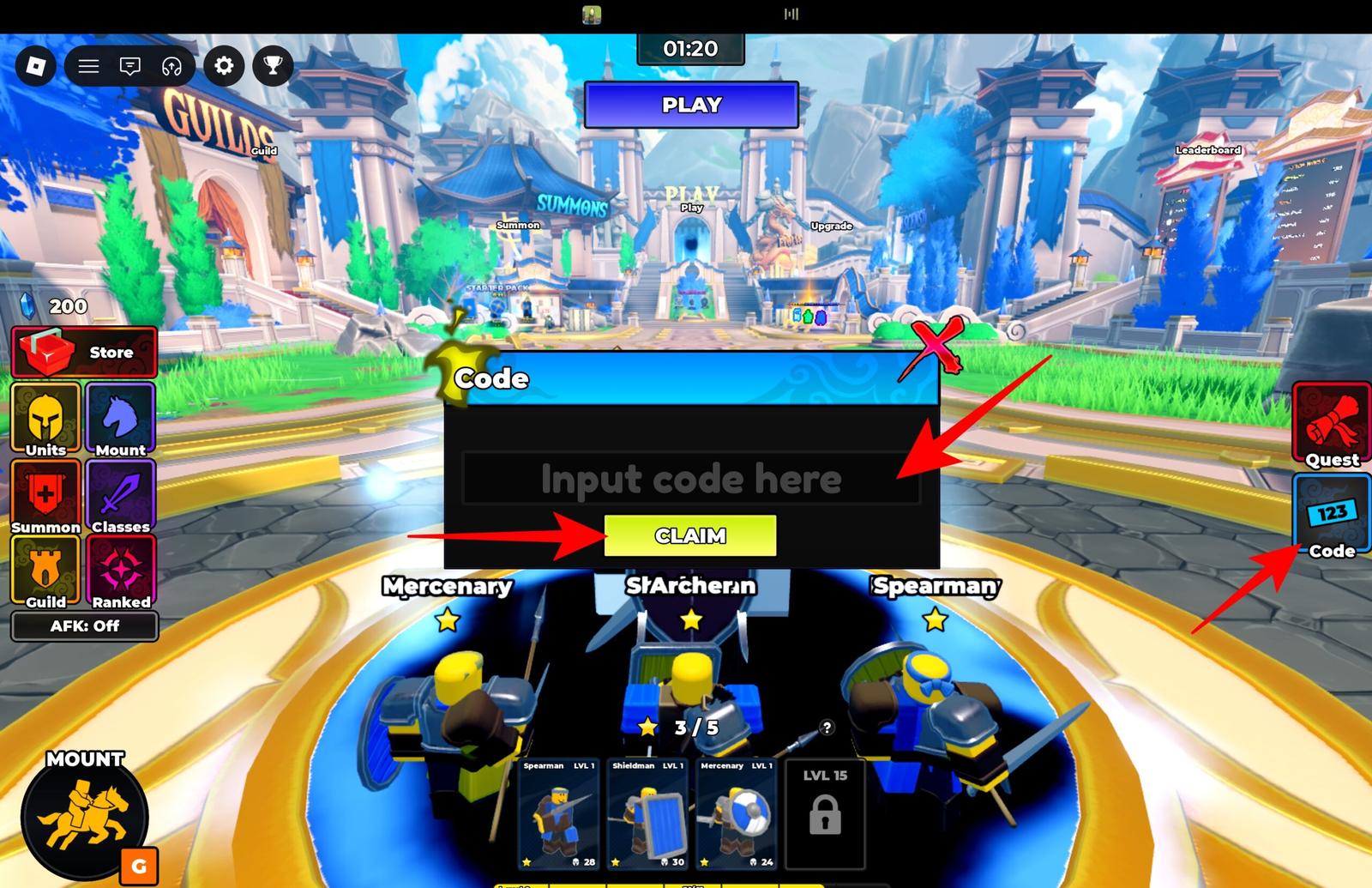 Paste a working code and click Redeem to claim your reward