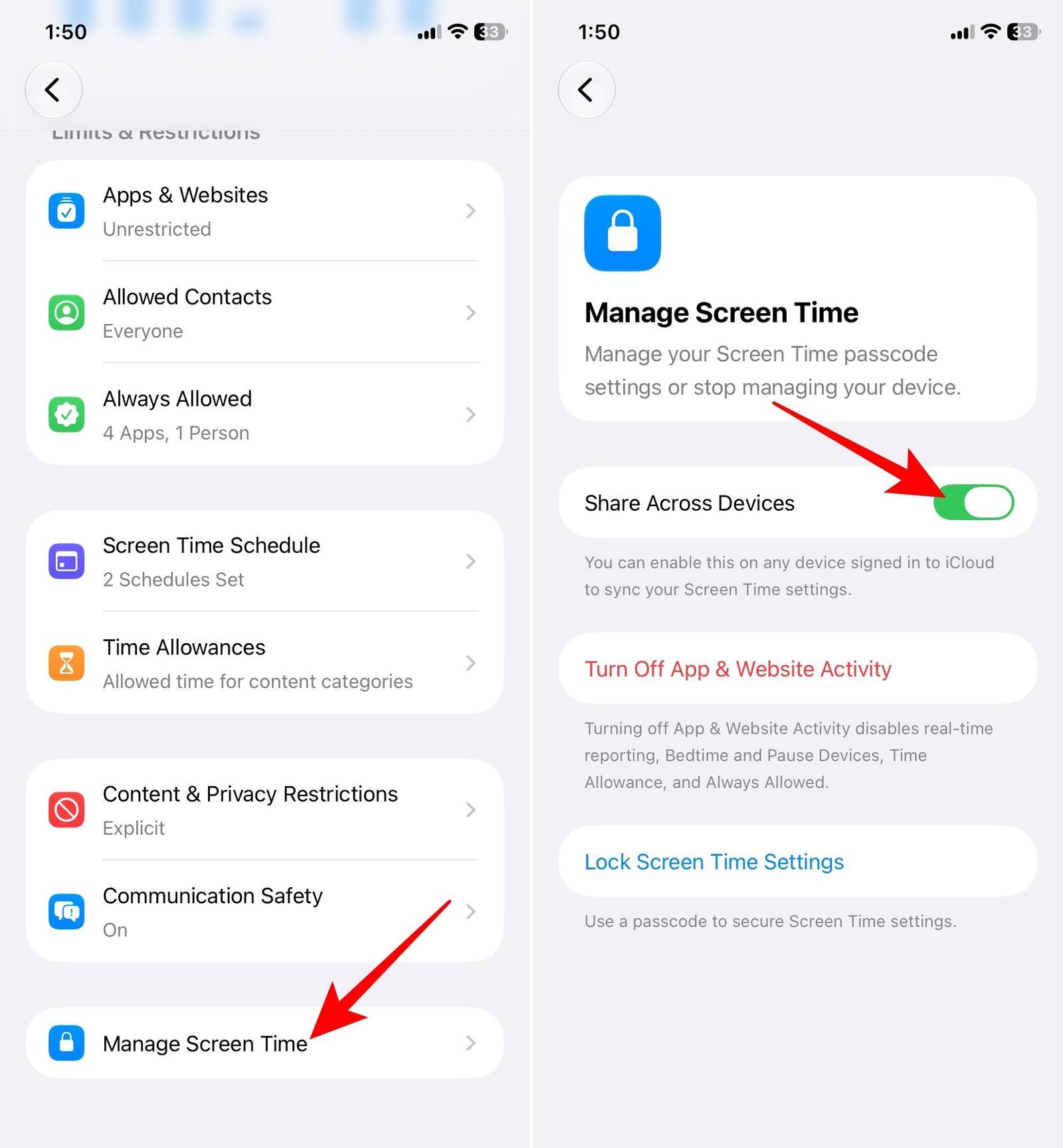 Share Across Devices setting enabled