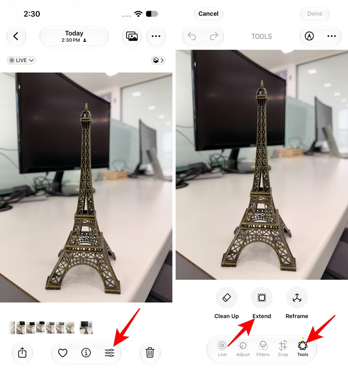 Tap Tools then tap Extend