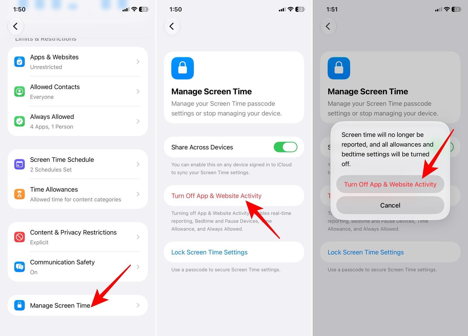 Turn Off App & Website Activity settings.
