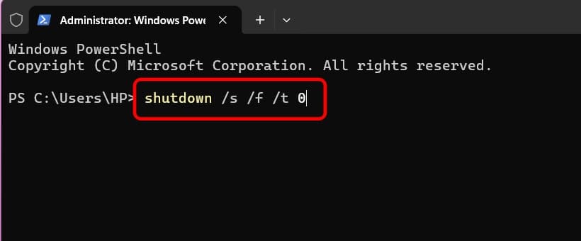 Write this command and Press the Enter key