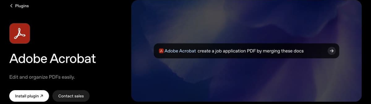 Adobe Acrobat plugin page showing a prompt to merge PDF documents