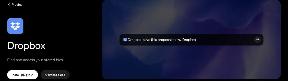 Dropbox plugin page showing a prompt to save a proposal