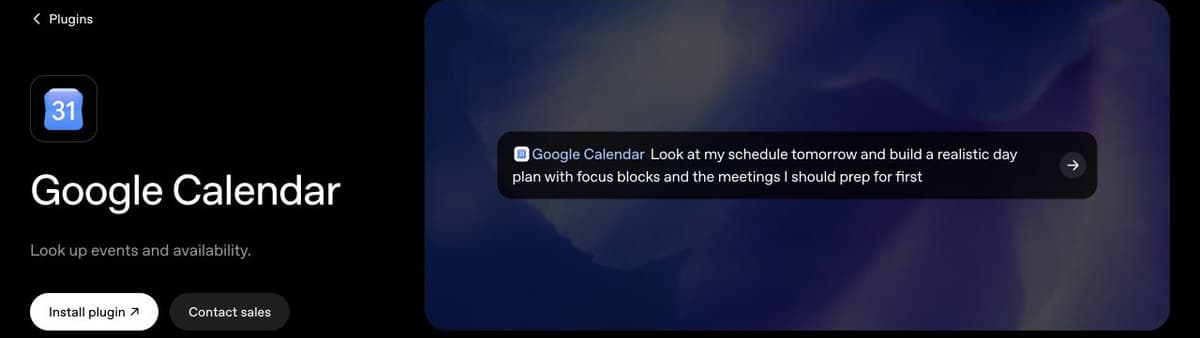 Google Calendar plugin page showing a prompt to plan the day around meetings