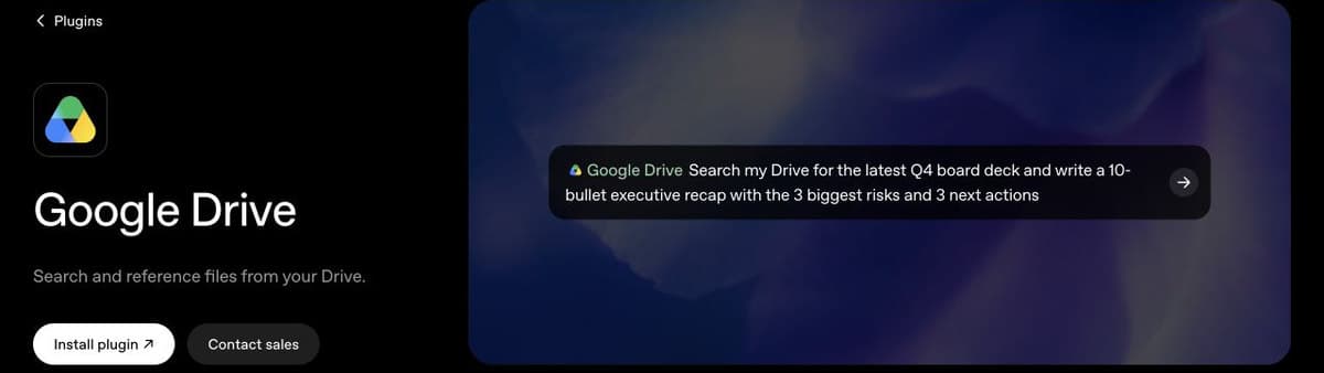 Google Drive plugin page showing a prompt to summarize a board deck