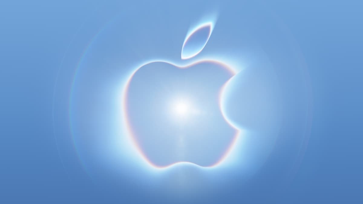 Apple's glowing Apple logo from the September 9 Surprise and shine event artwork