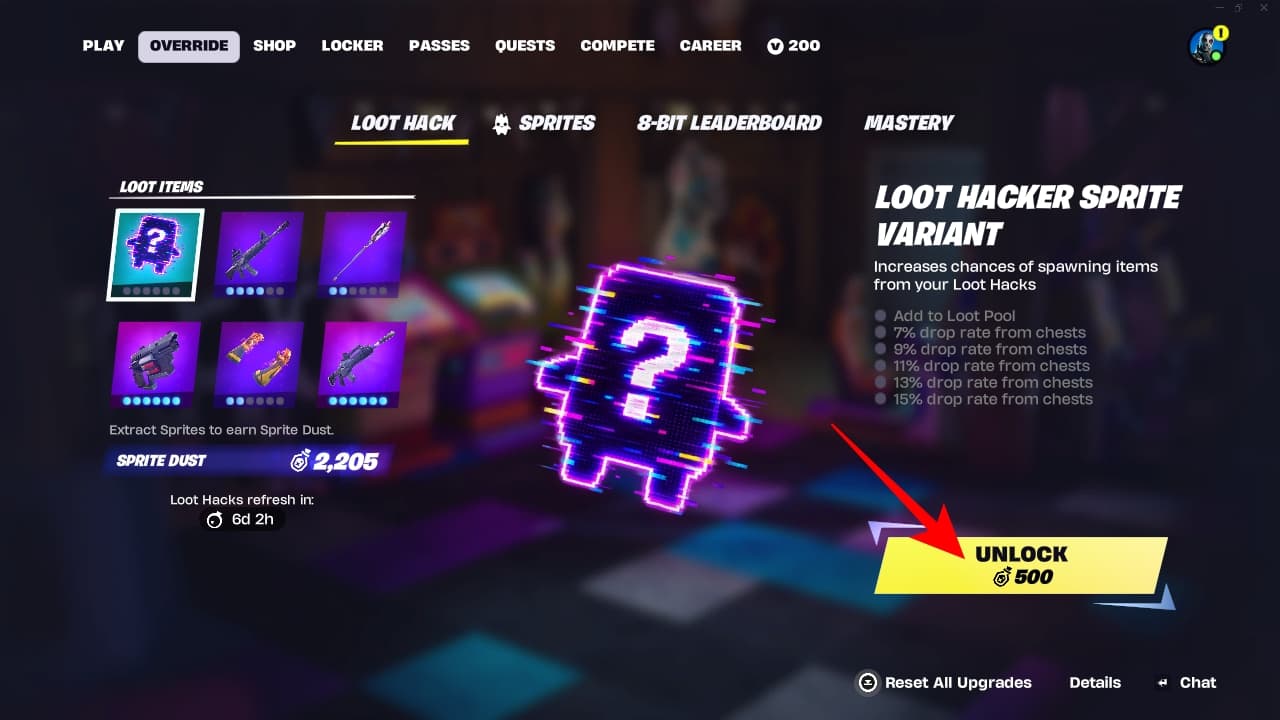 loot hack section override tab fortnite