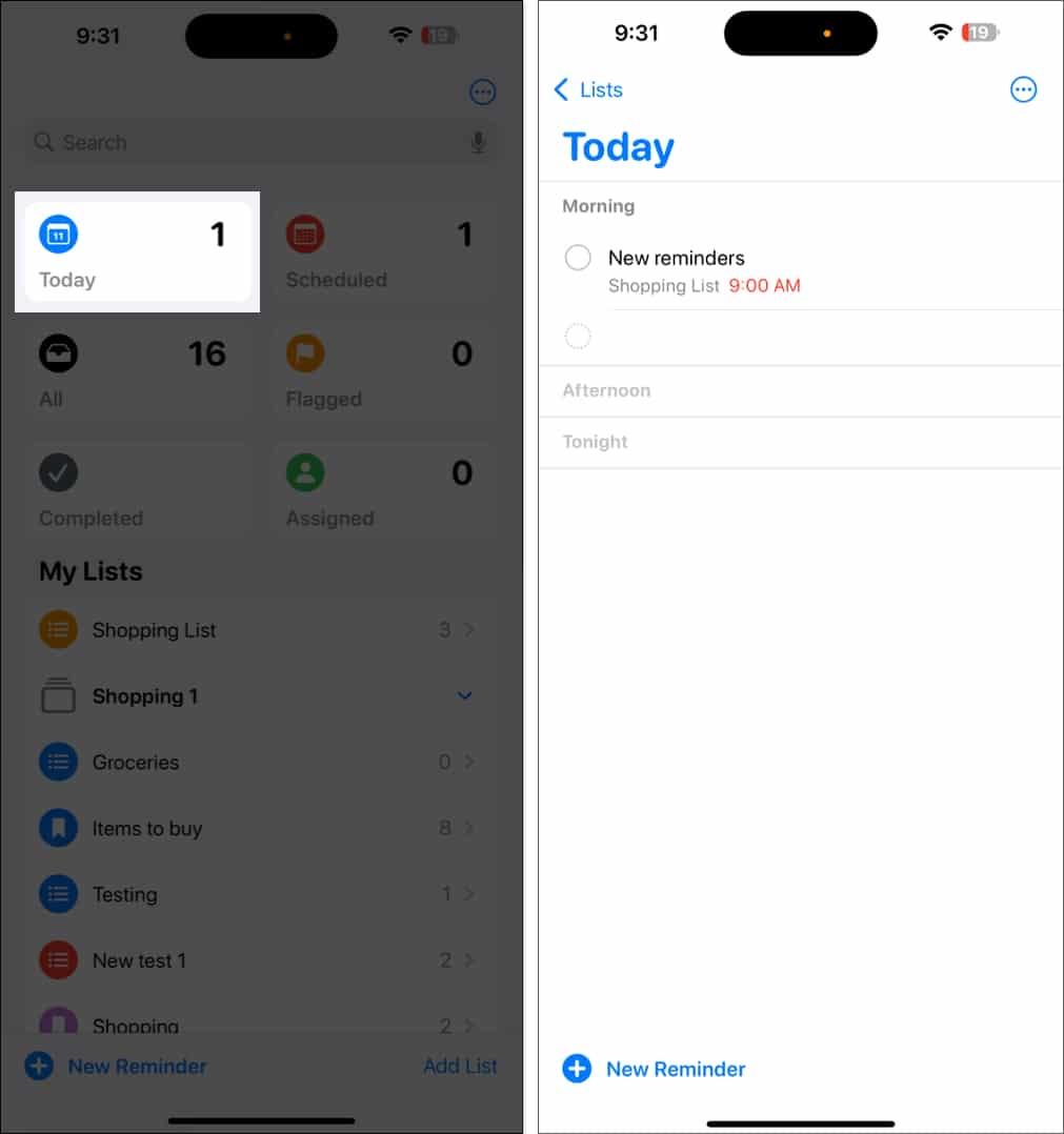 Reordering tasks in the Reminders app.