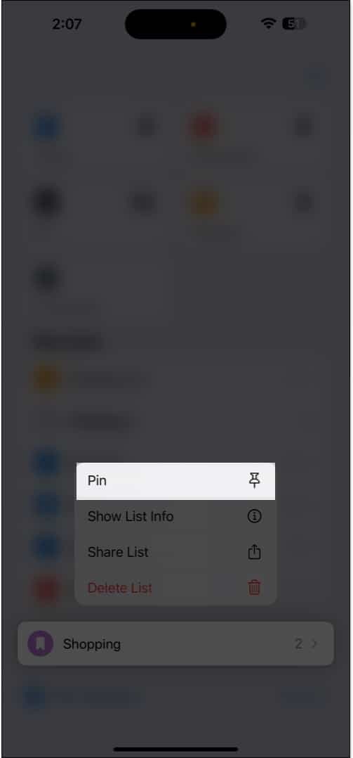 Pin a list in the Reminders app on iPhone.