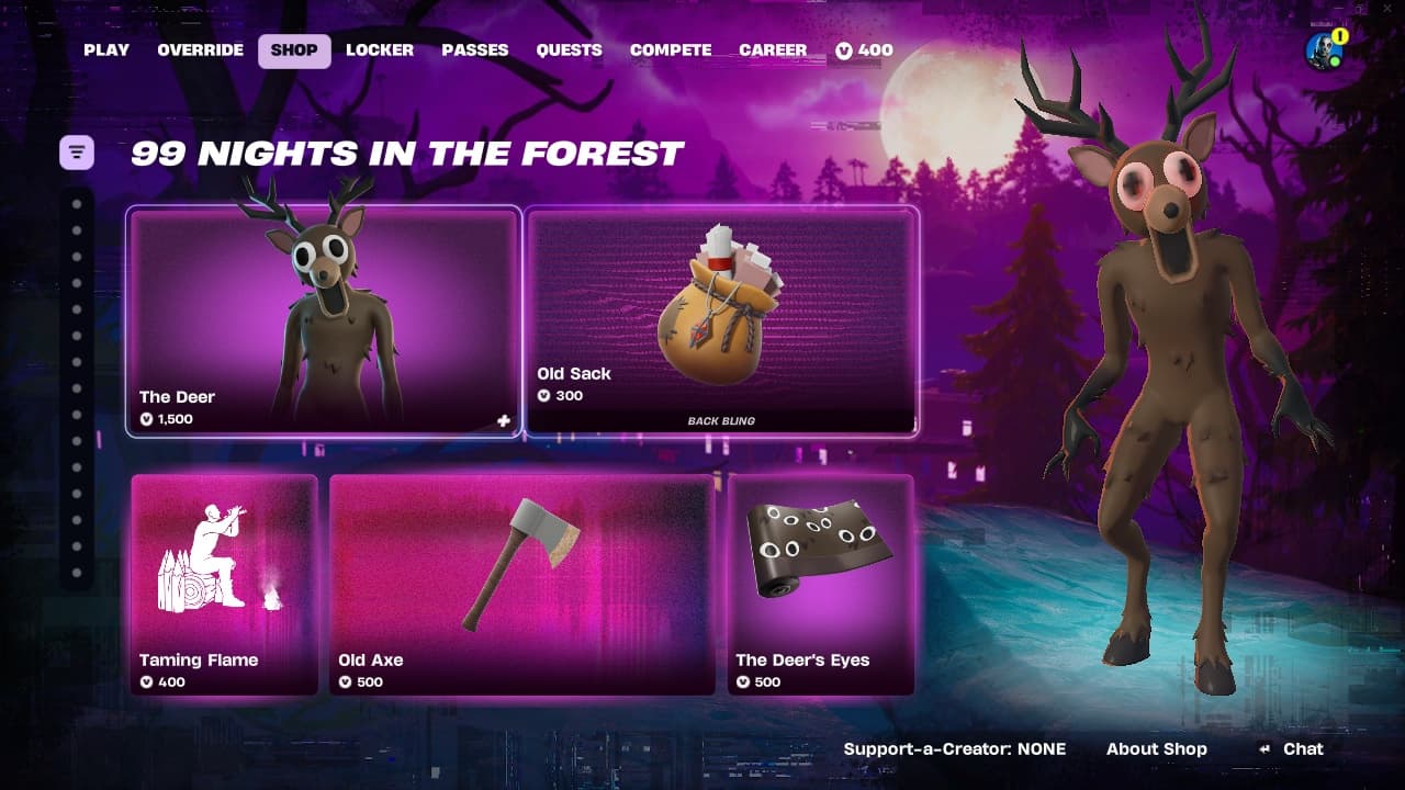 99 Nights in the Forest Item Shop Fortnite