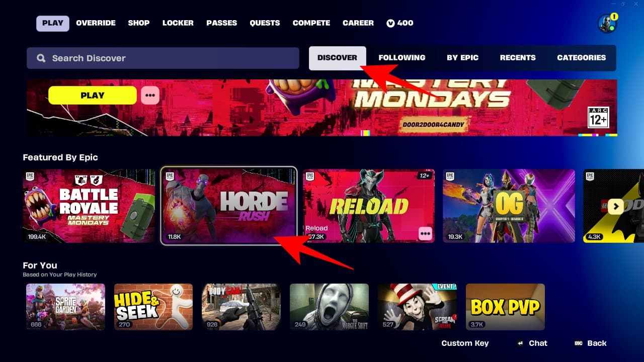 Choose Horde Rush from the game modes categorized