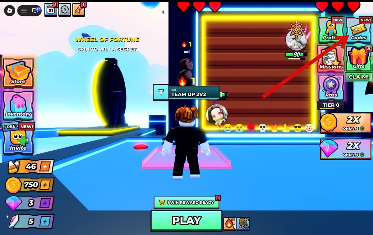 Click Codes button from right menu in Anime Ball Duels