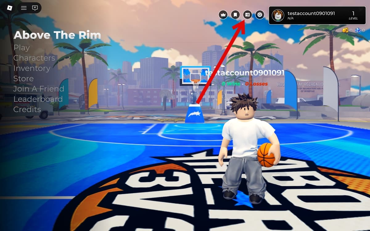 Click Ticket button in top-right corner of screen in Above The Rim Game
