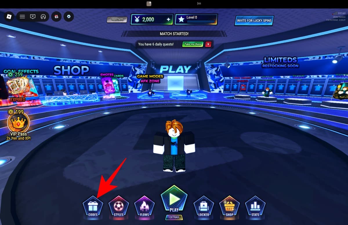 Click on the Codes  Gift icon from the bottom menu