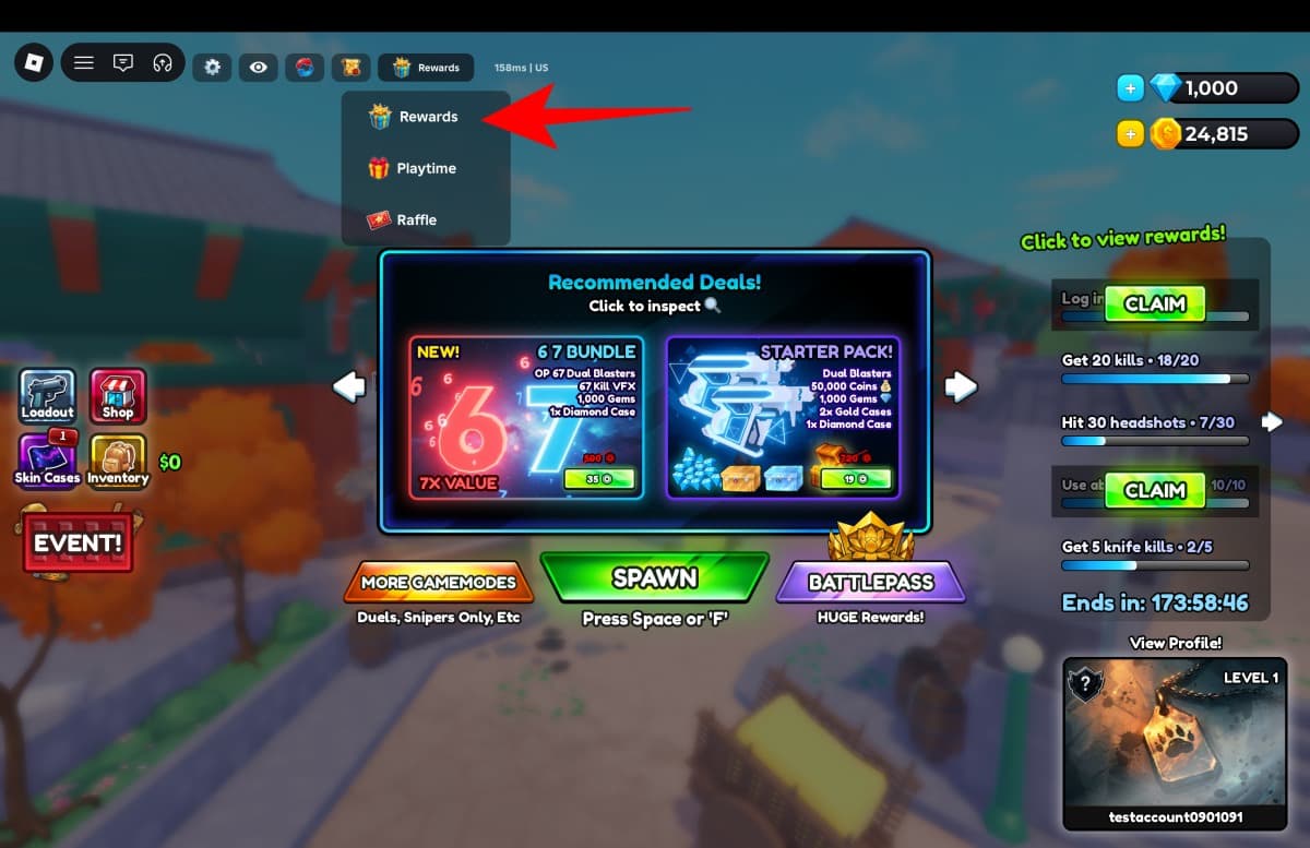 Click on the Rewards icon