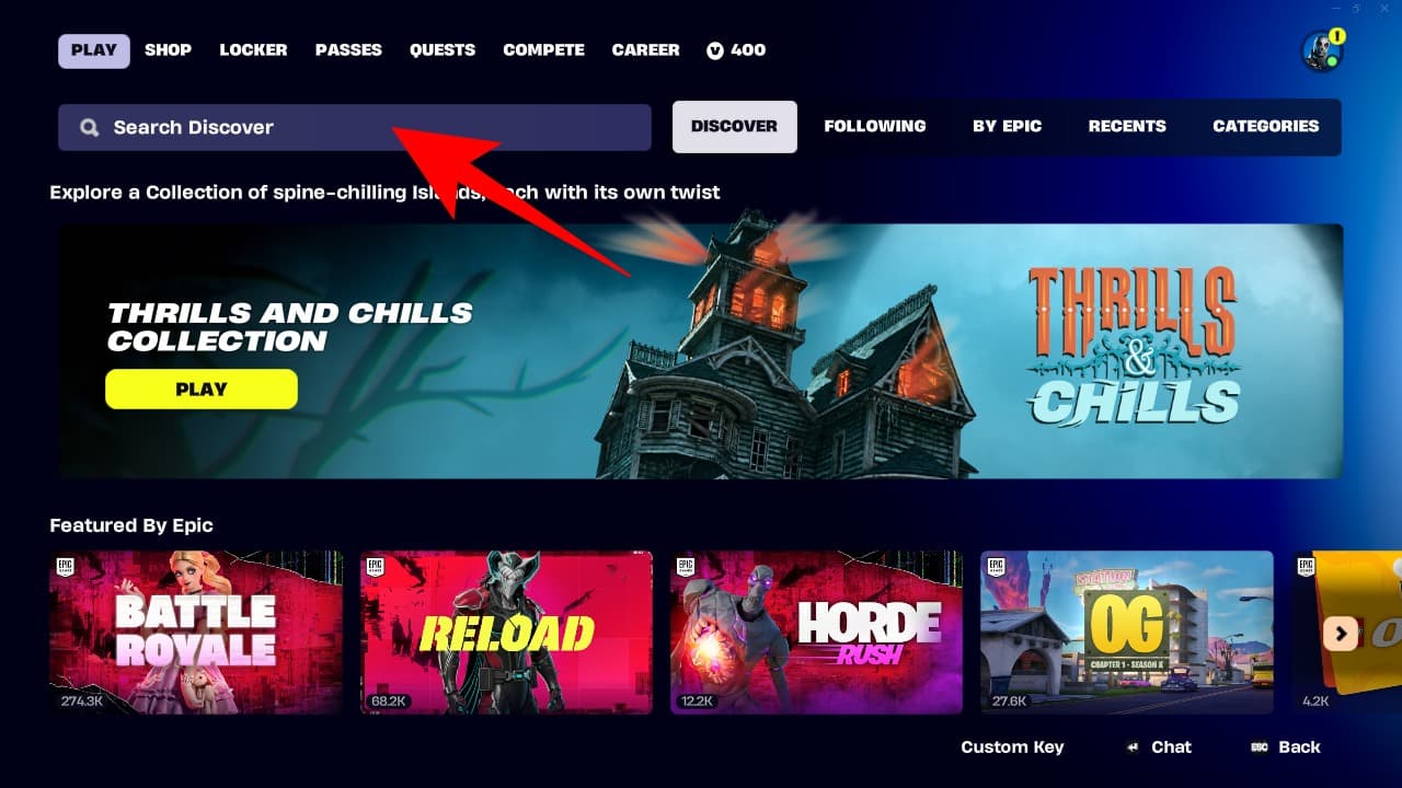 Discover Section Fortnite