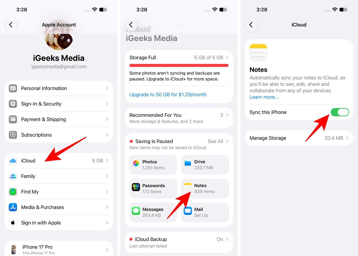 Notes sync across Apple devices